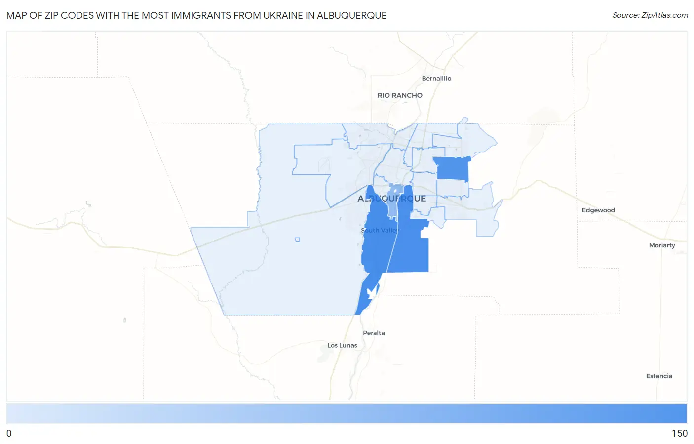 Zip Codes with the Most Immigrants from Ukraine in Albuquerque Map