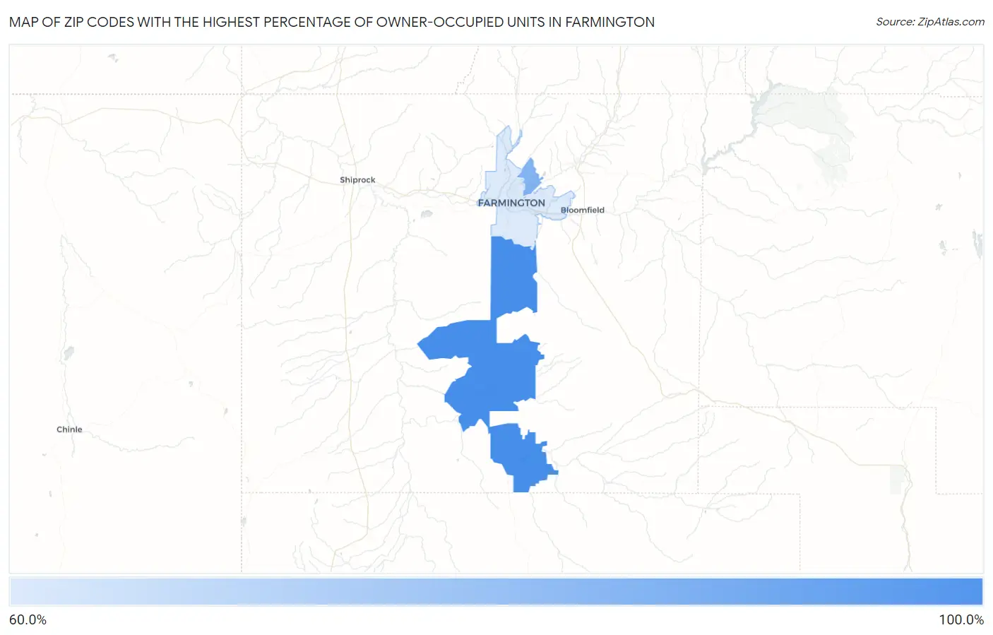 Zip Codes with the Highest Percentage of Owner-Occupied Units in Farmington Map