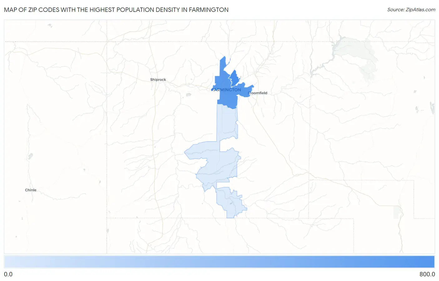 Zip Codes with the Highest Population Density in Farmington Map