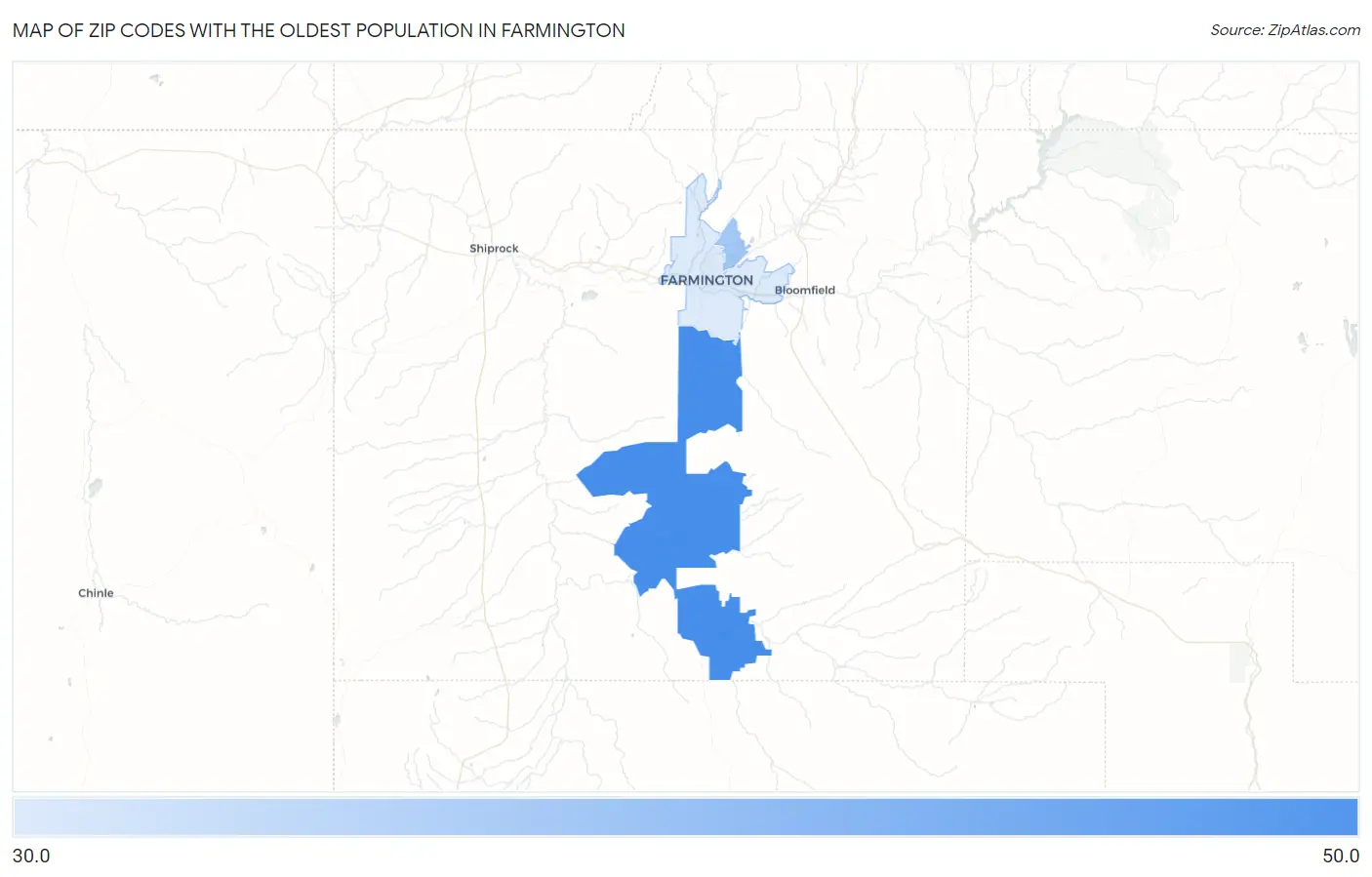 Zip Codes with the Oldest Population in Farmington Map