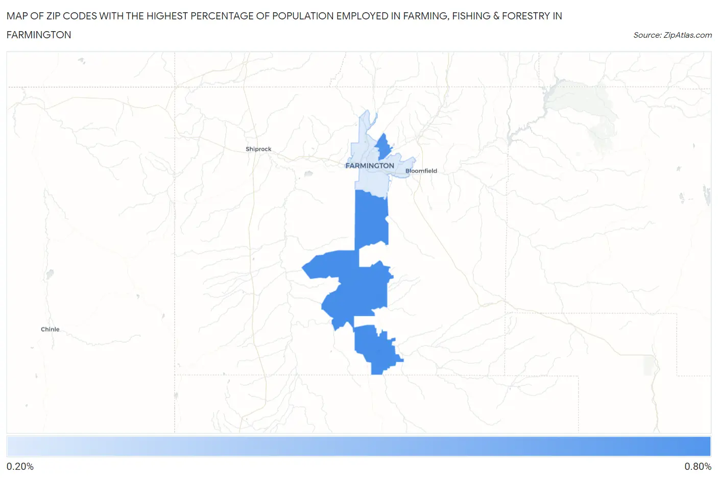Zip Codes with the Highest Percentage of Population Employed in Farming, Fishing & Forestry in Farmington Map
