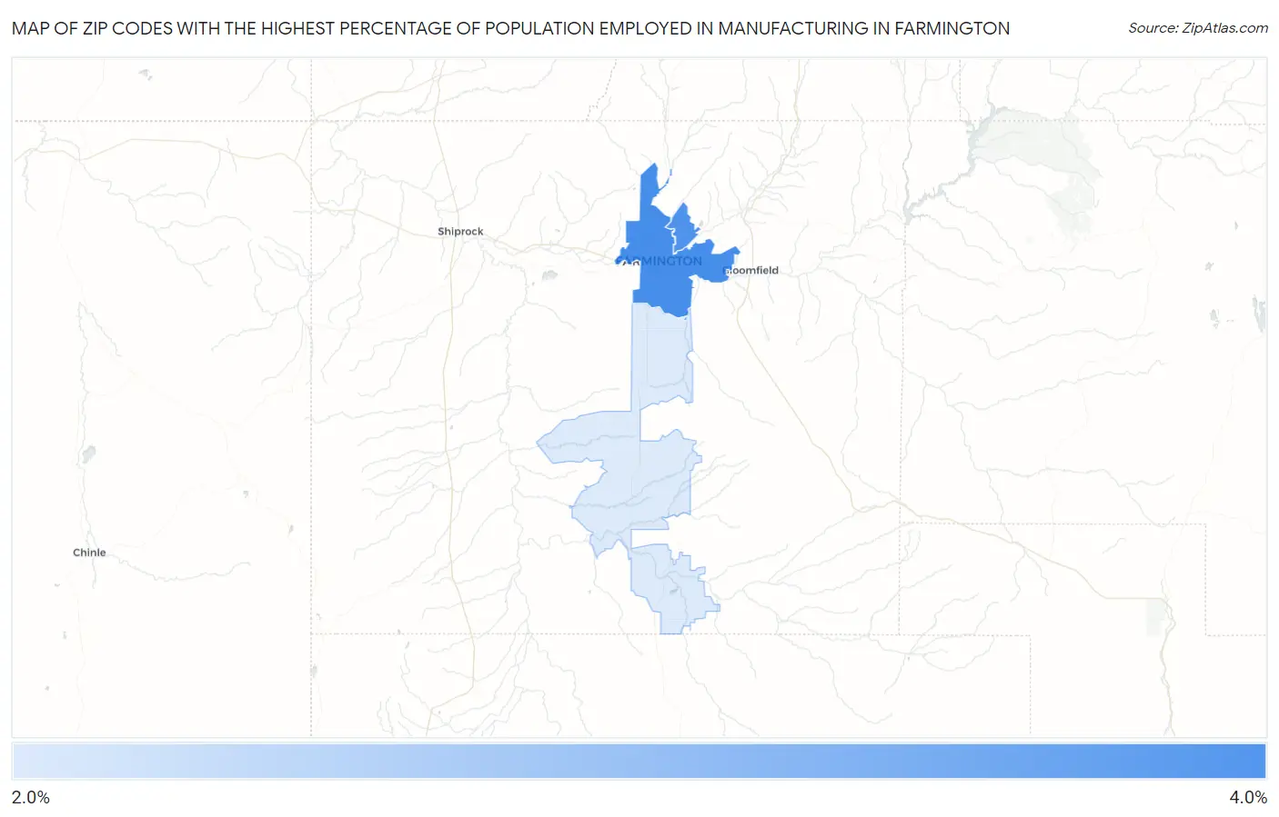 Zip Codes with the Highest Percentage of Population Employed in Manufacturing in Farmington Map