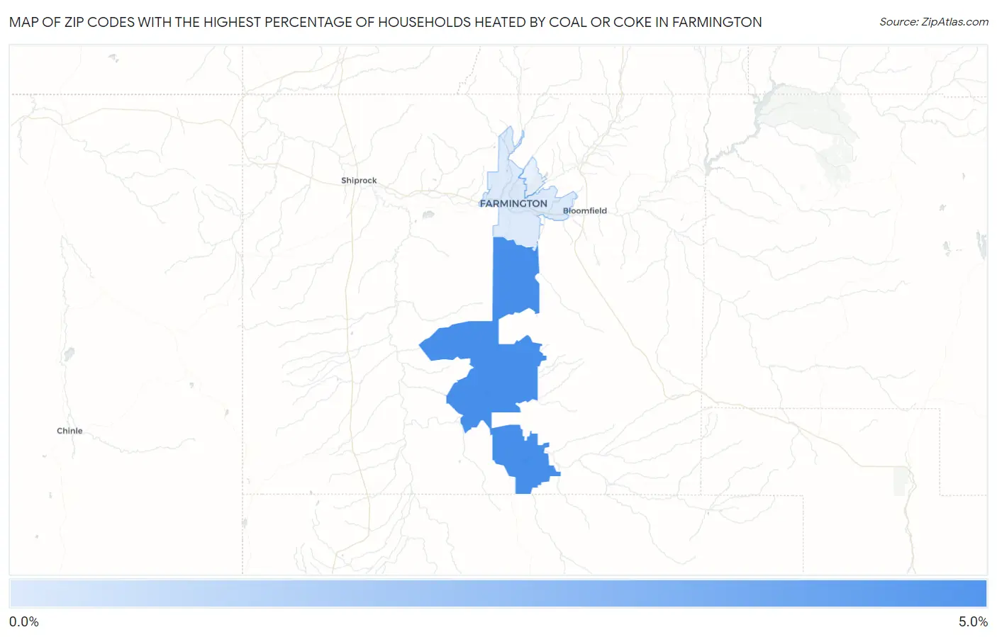 Zip Codes with the Highest Percentage of Households Heated by Coal or Coke in Farmington Map