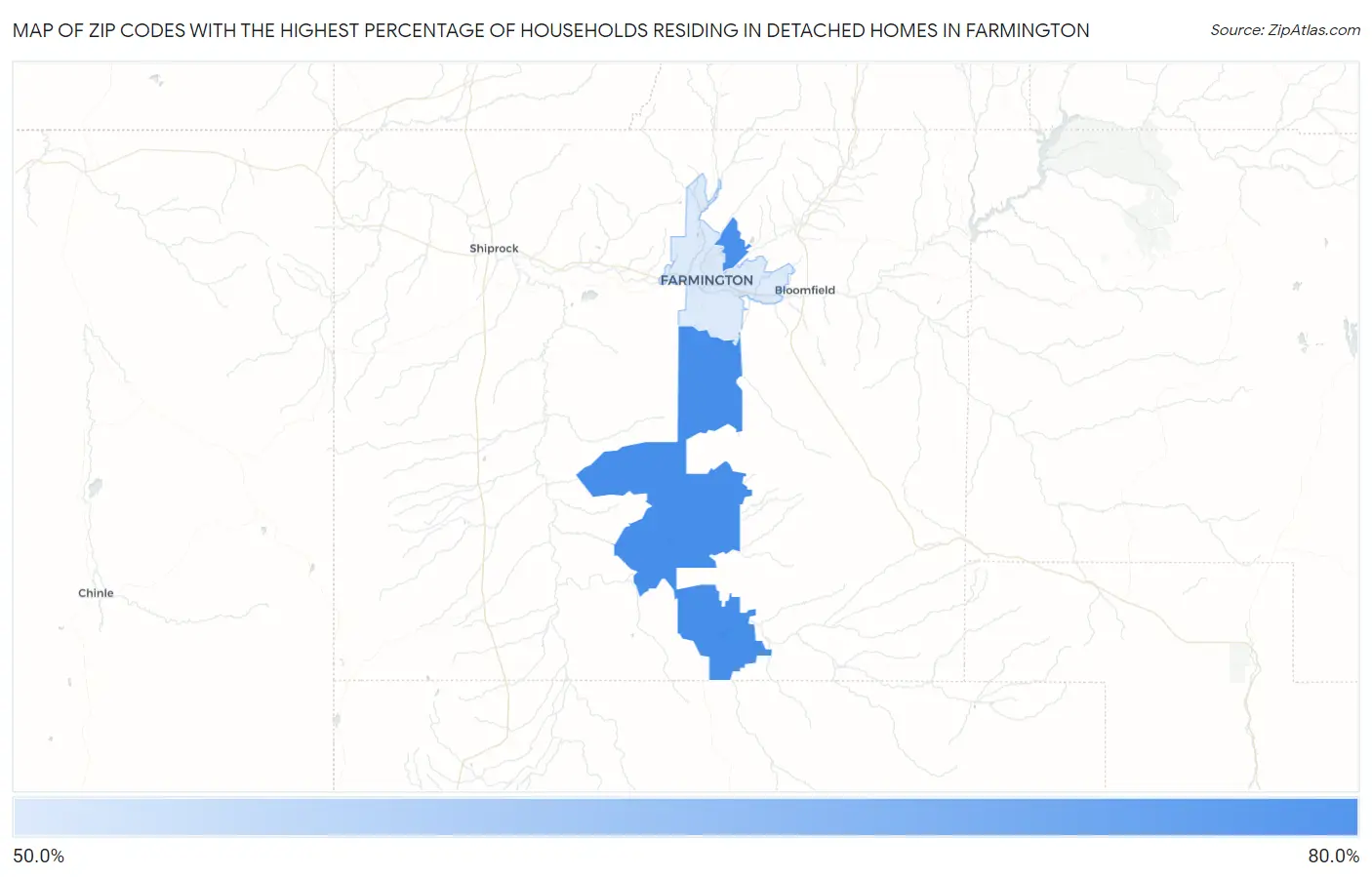 Zip Codes with the Highest Percentage of Households Residing in Detached Homes in Farmington Map