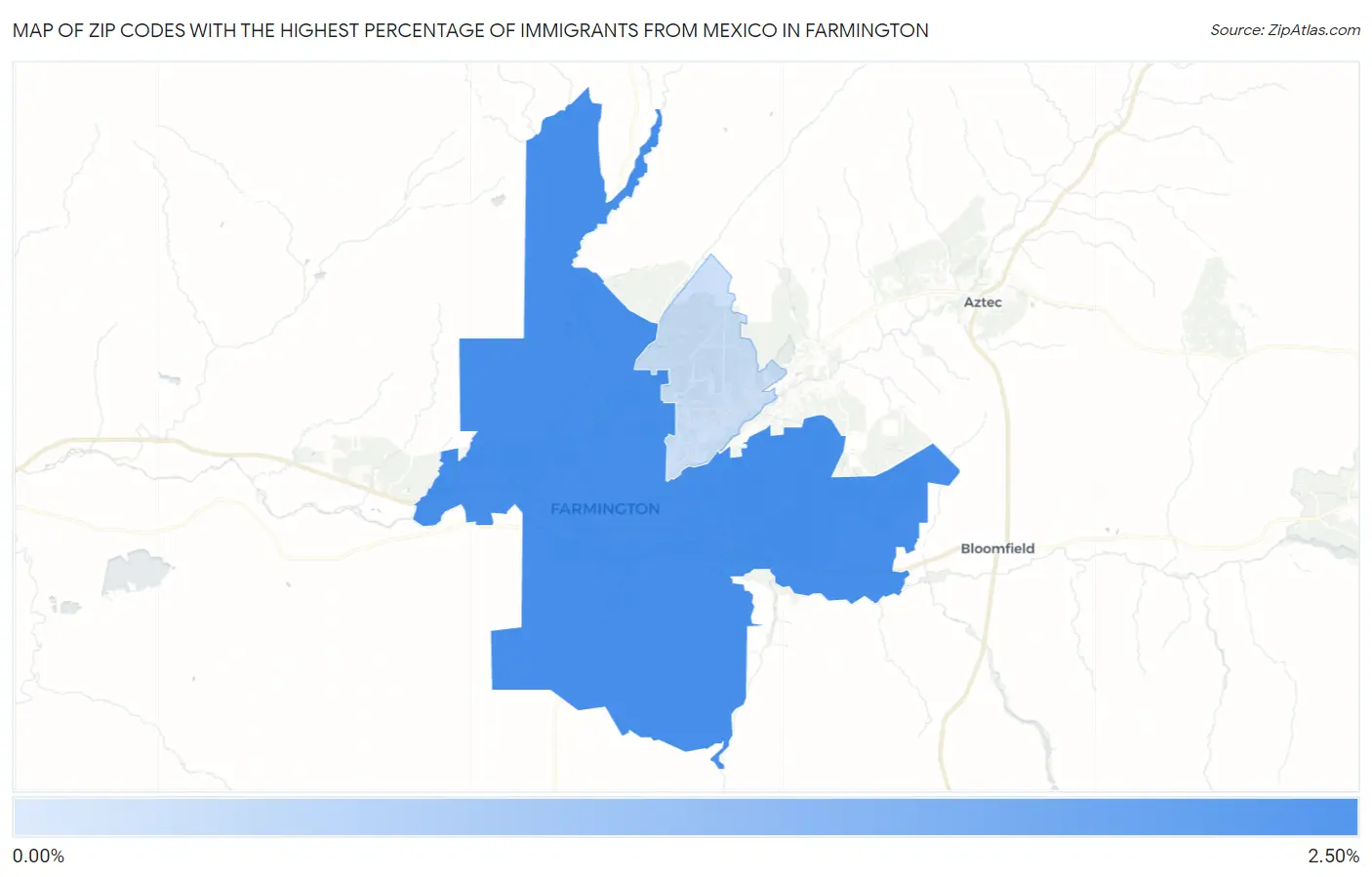 Zip Codes with the Highest Percentage of Immigrants from Mexico in Farmington Map