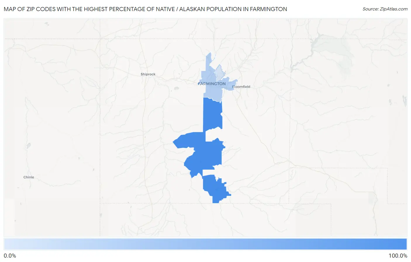 Zip Codes with the Highest Percentage of Native / Alaskan Population in Farmington Map