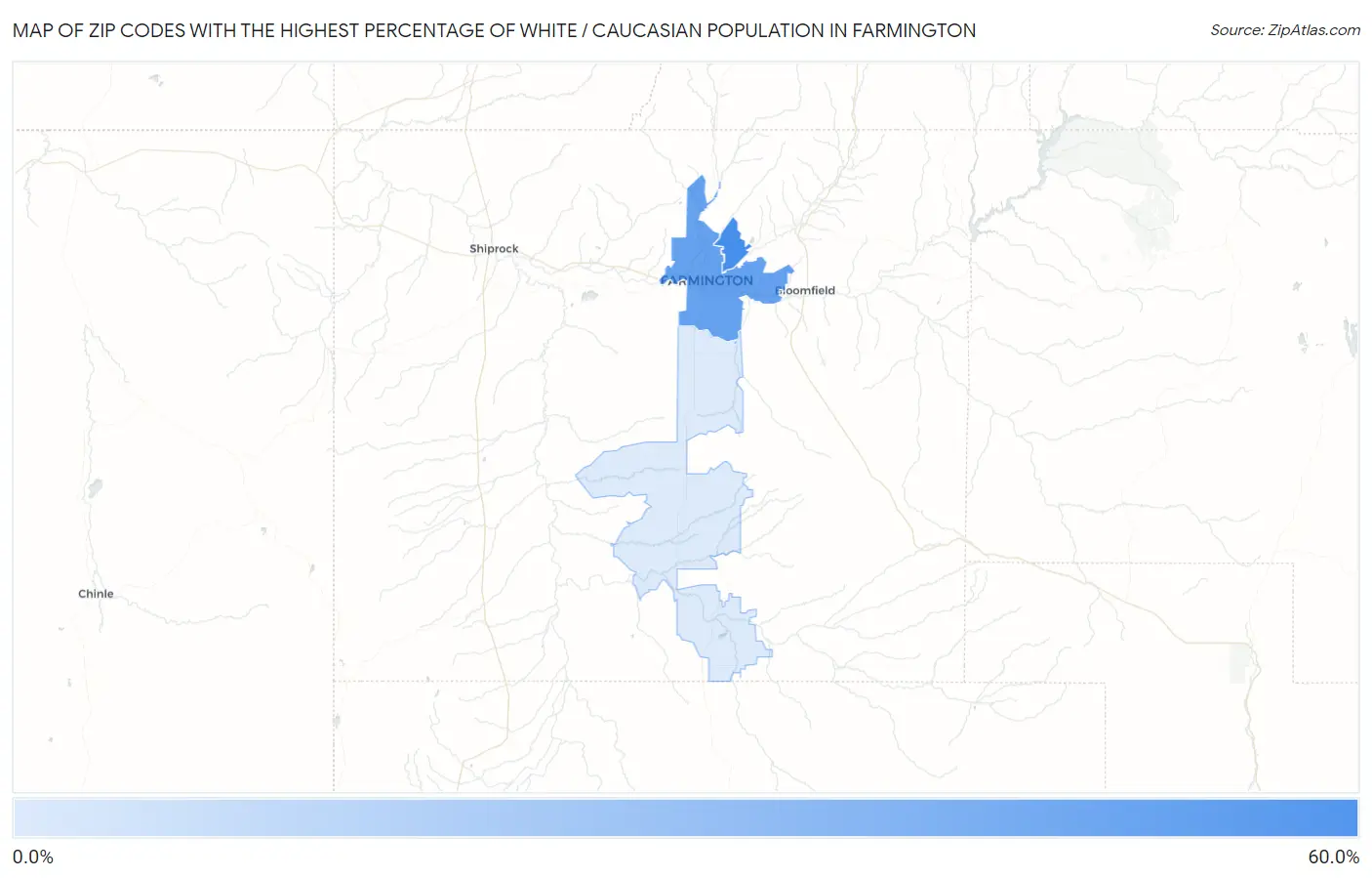 Zip Codes with the Highest Percentage of White / Caucasian Population in Farmington Map