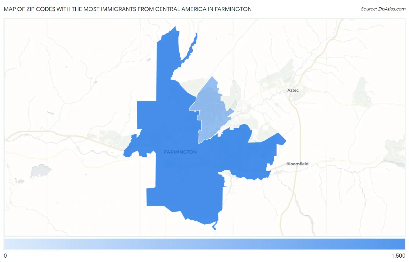 Zip Codes with the Most Immigrants from Central America in Farmington Map
