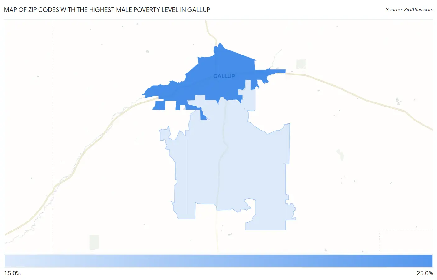 Zip Codes with the Highest Male Poverty Level in Gallup Map