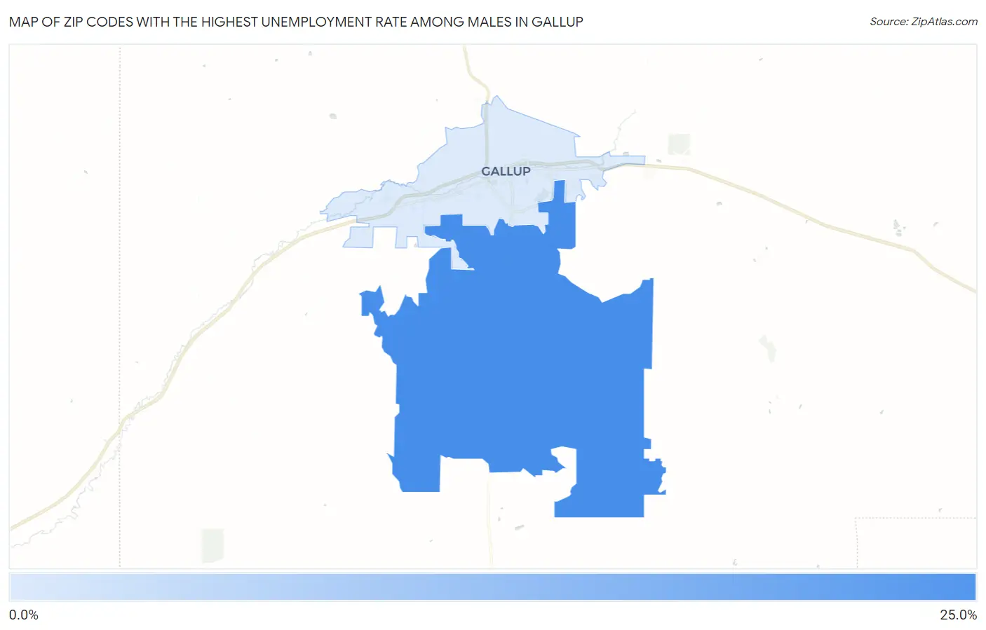 Zip Codes with the Highest Unemployment Rate Among Males in Gallup Map