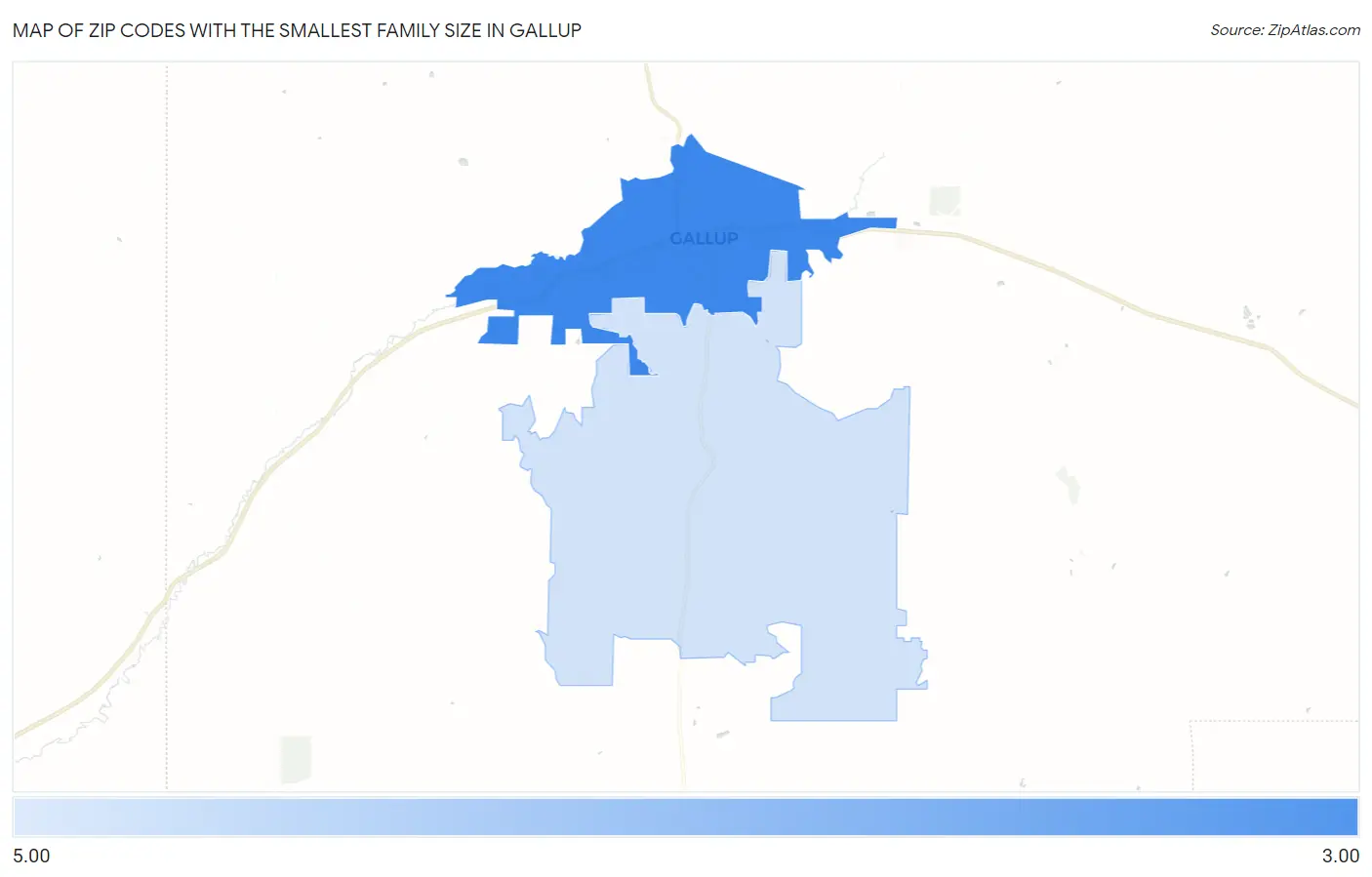 Zip Codes with the Smallest Family Size in Gallup Map