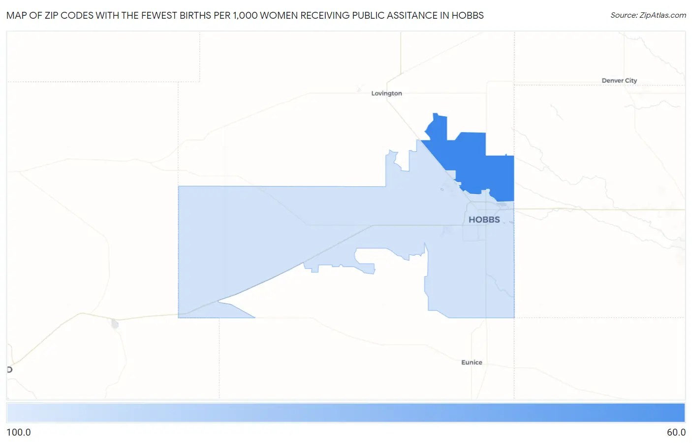 Zip Codes with the Fewest Births per 1,000 Women Receiving Public Assitance in Hobbs Map