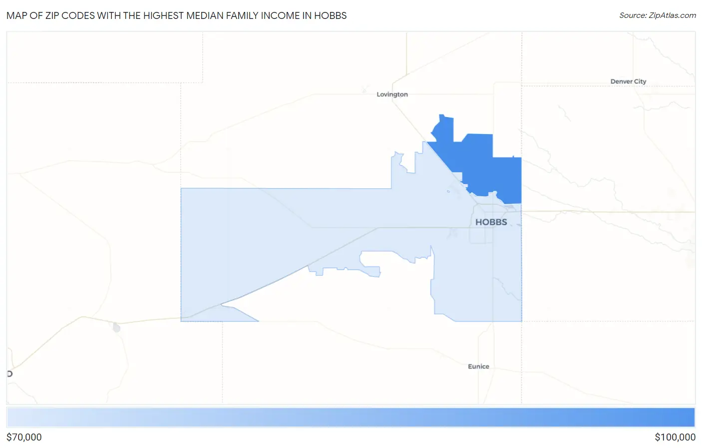 Zip Codes with the Highest Median Family Income in Hobbs Map