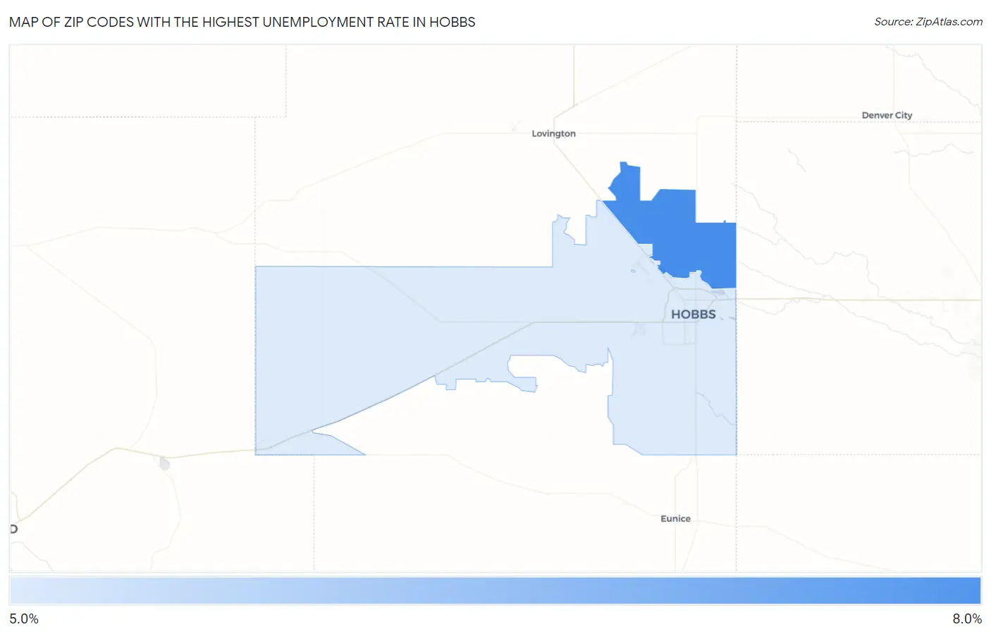 Zip Codes with the Highest Unemployment Rate in Hobbs Map