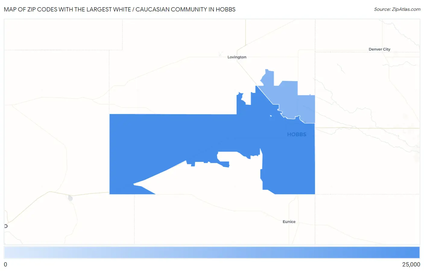 Zip Codes with the Largest White / Caucasian Community in Hobbs Map