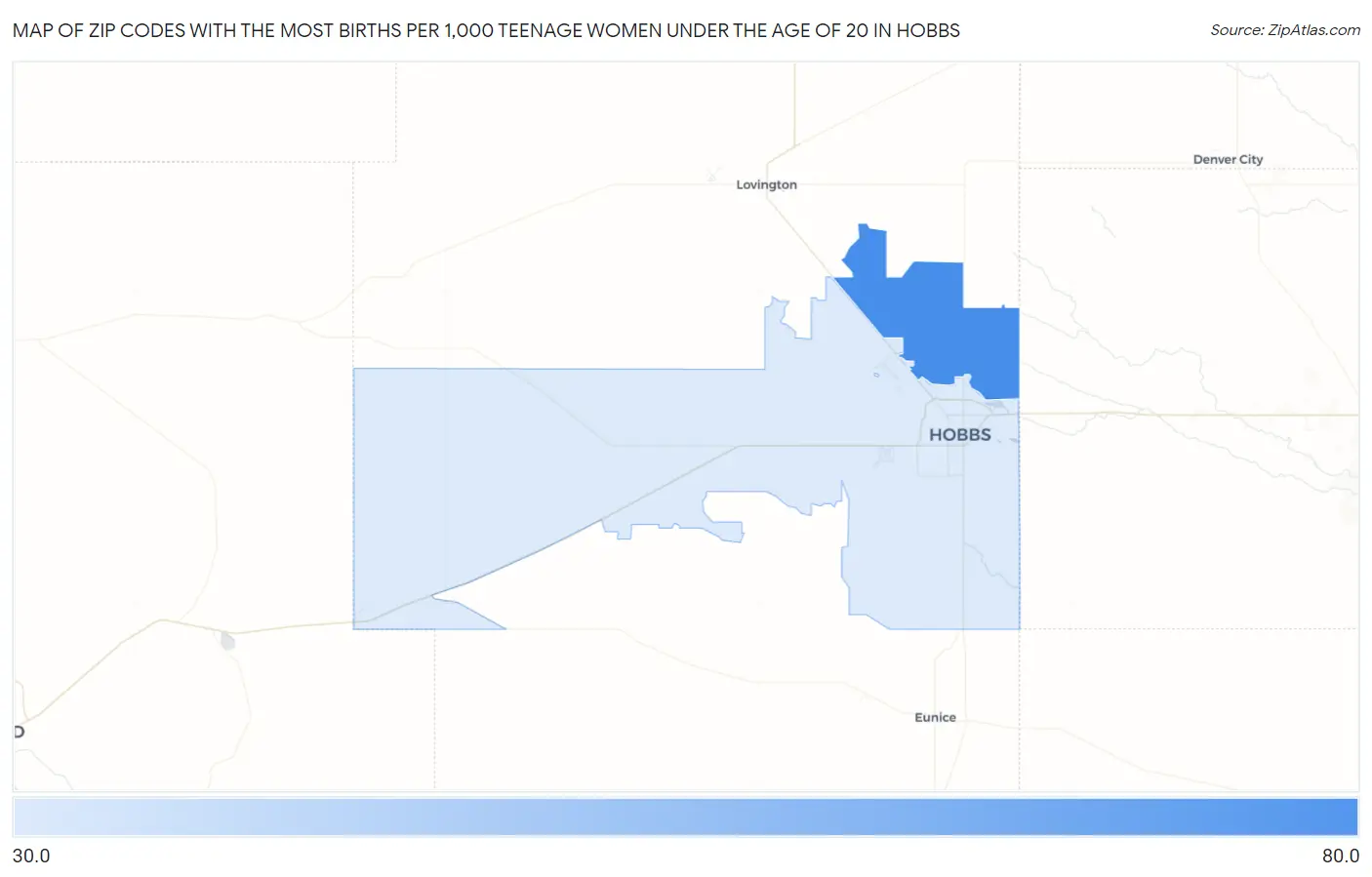 Zip Codes with the Most Births per 1,000 Teenage Women Under the Age of 20 in Hobbs Map