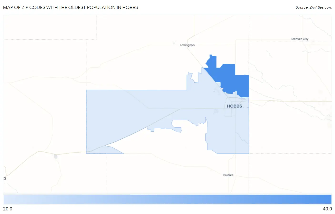 Zip Codes with the Oldest Population in Hobbs Map