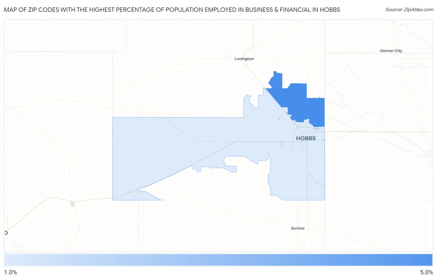 Zip Codes with the Highest Percentage of Population Employed in Business & Financial in Hobbs Map