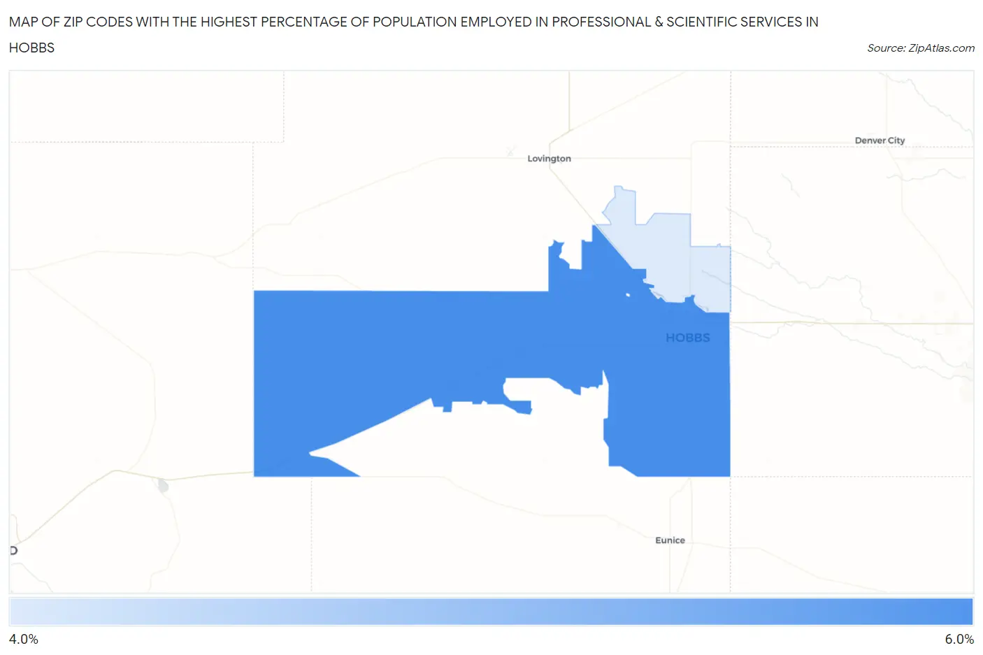 Zip Codes with the Highest Percentage of Population Employed in Professional & Scientific Services in Hobbs Map