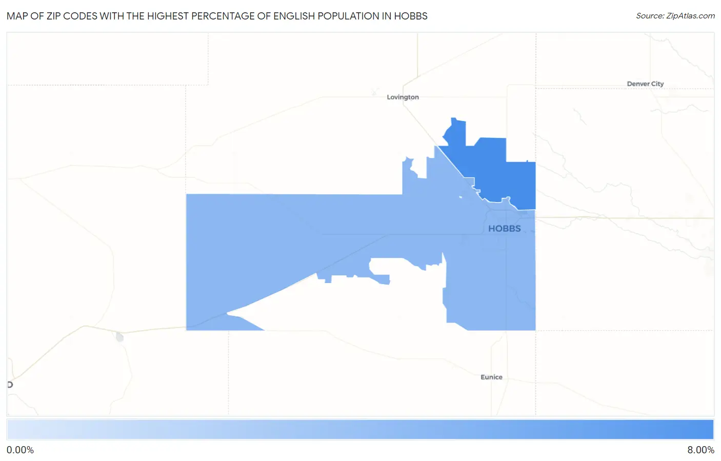 Zip Codes with the Highest Percentage of English Population in Hobbs Map