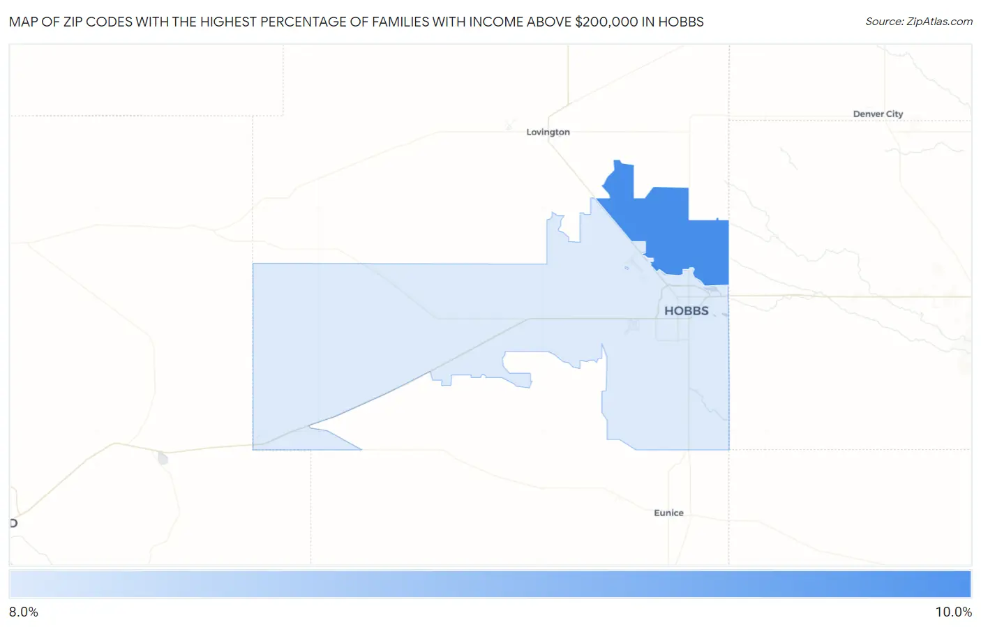 Zip Codes with the Highest Percentage of Families with Income Above $200,000 in Hobbs Map