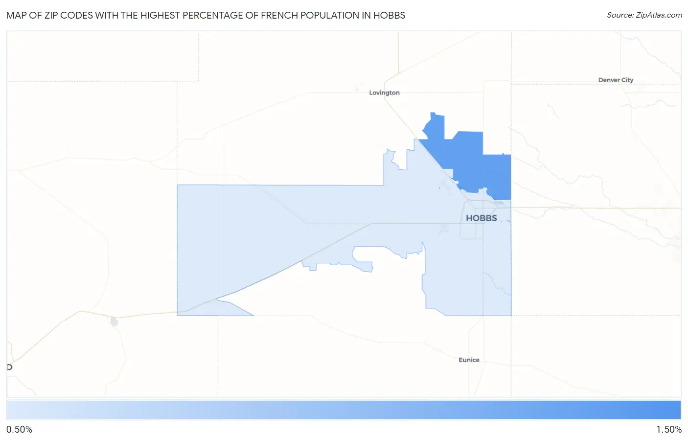 Zip Codes with the Highest Percentage of French Population in Hobbs Map