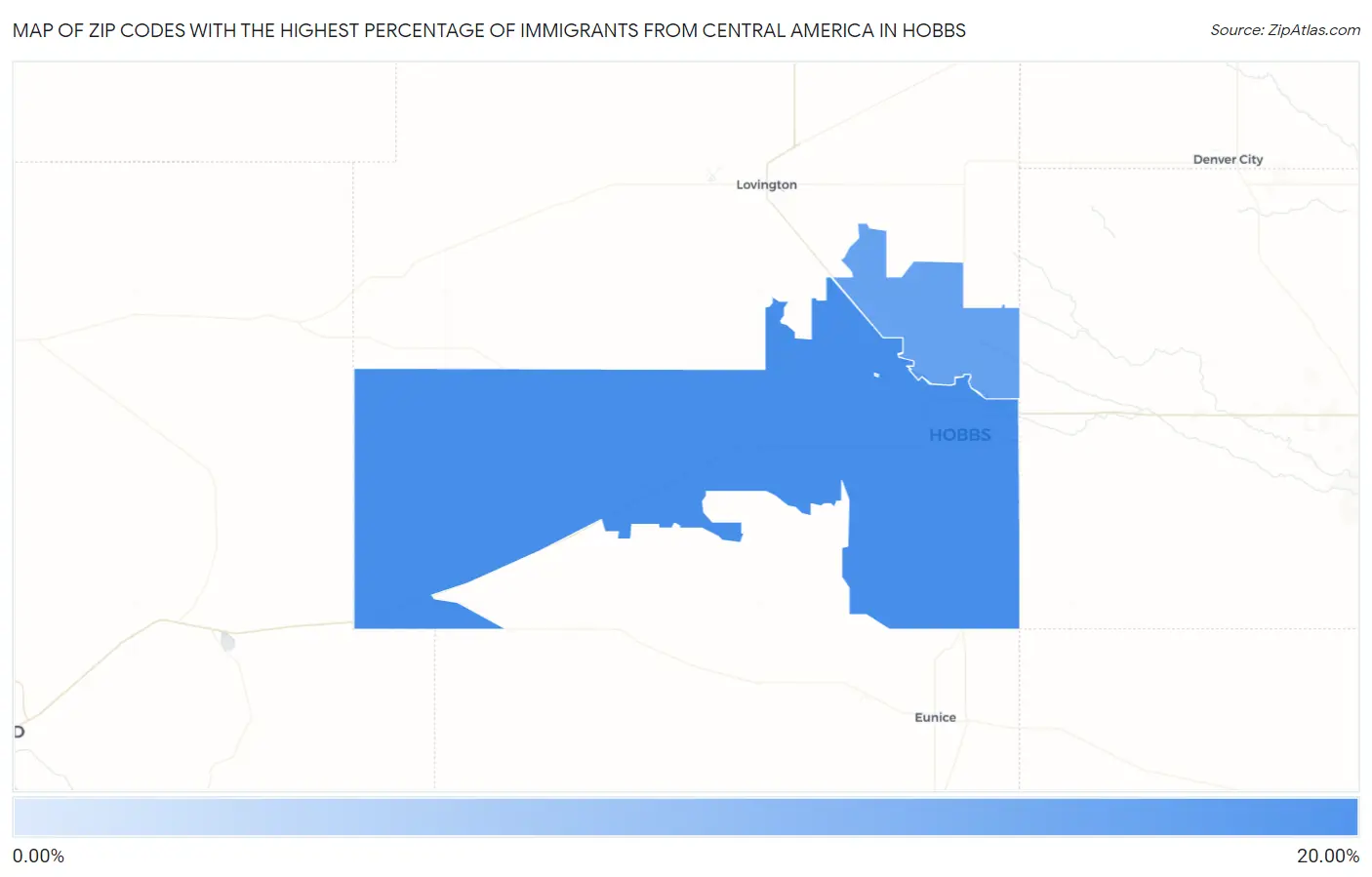 Zip Codes with the Highest Percentage of Immigrants from Central America in Hobbs Map