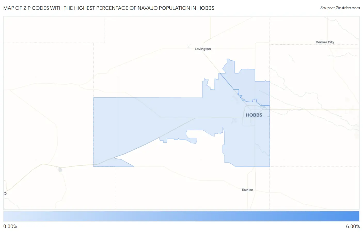 Zip Codes with the Highest Percentage of Navajo Population in Hobbs Map
