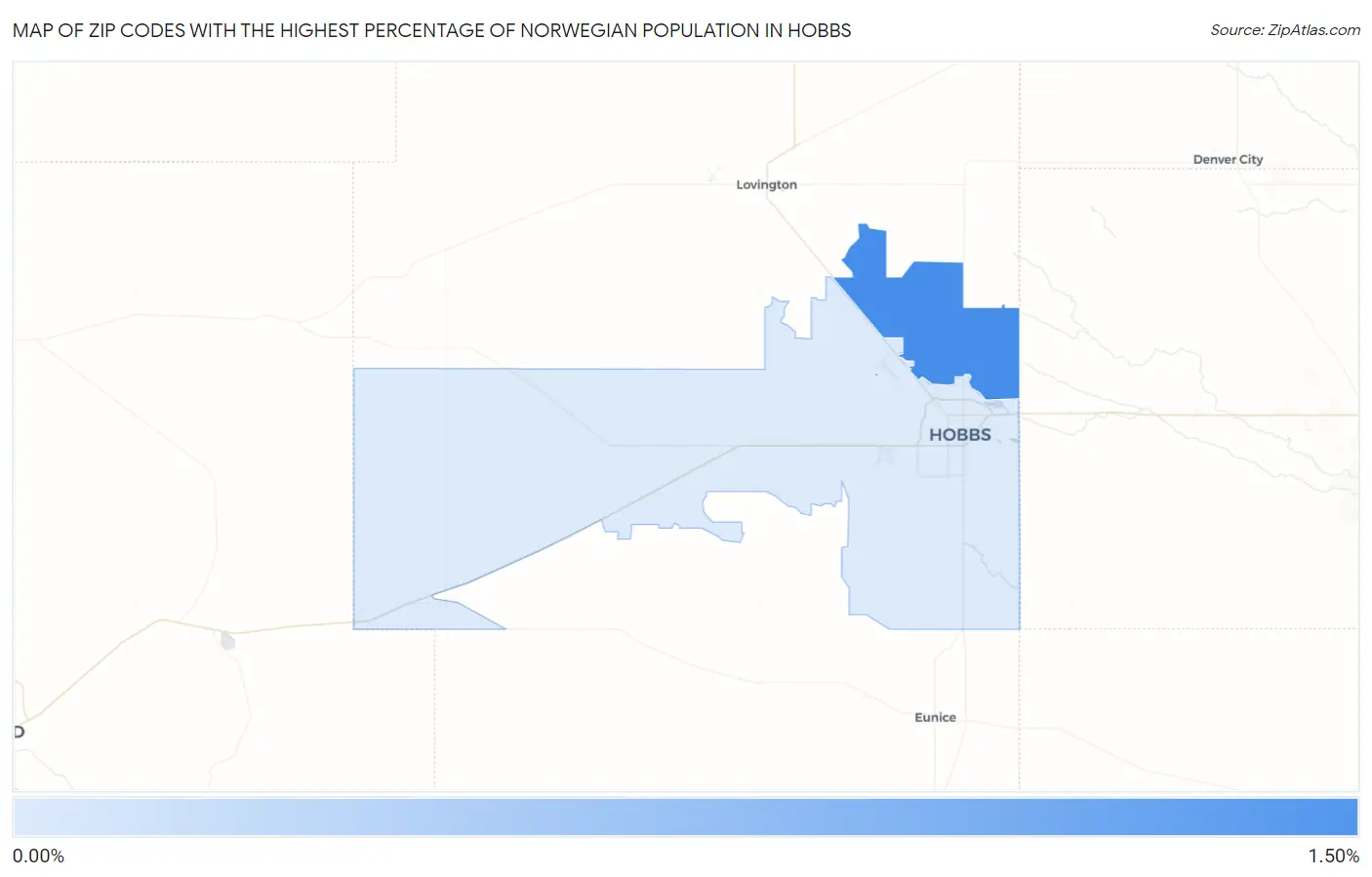 Zip Codes with the Highest Percentage of Norwegian Population in Hobbs Map