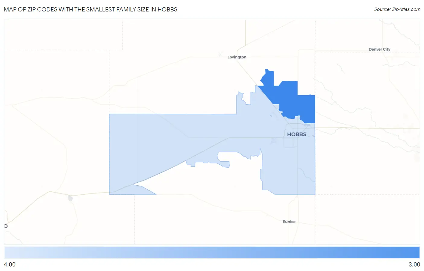 Zip Codes with the Smallest Family Size in Hobbs Map