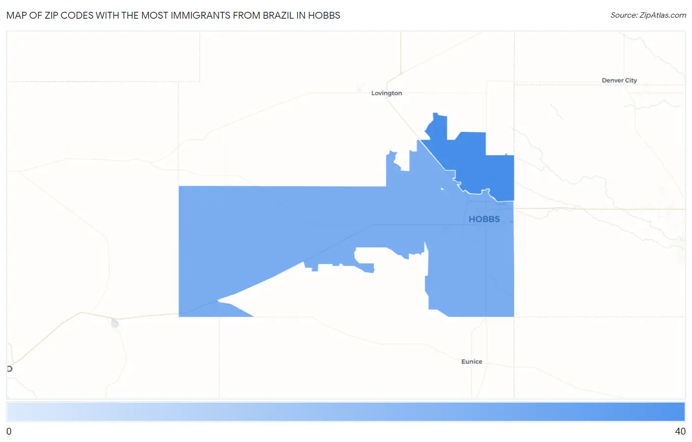 Zip Codes with the Most Immigrants from Brazil in Hobbs Map