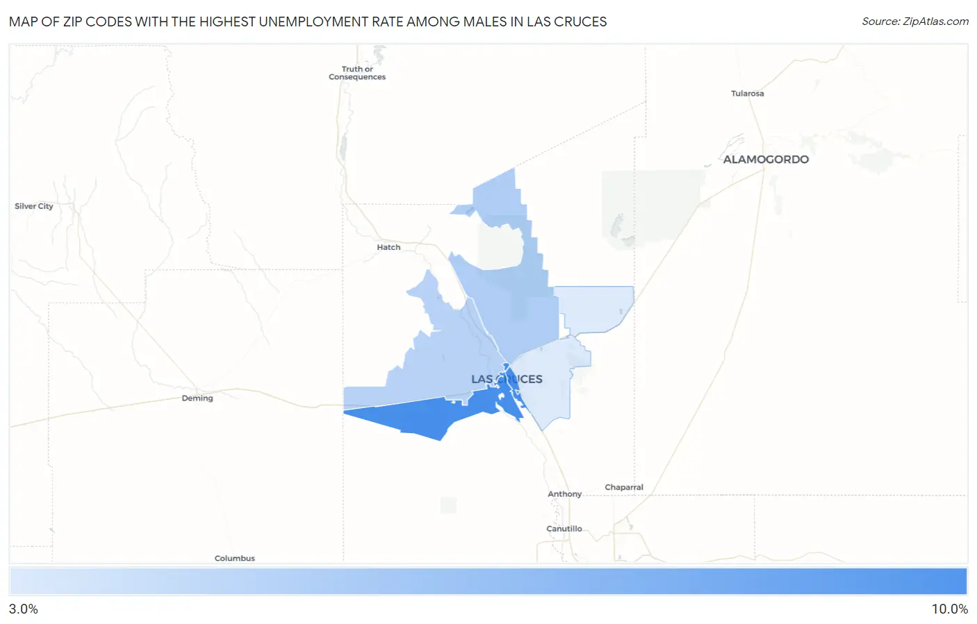 Zip Codes with the Highest Unemployment Rate Among Males in Las Cruces Map
