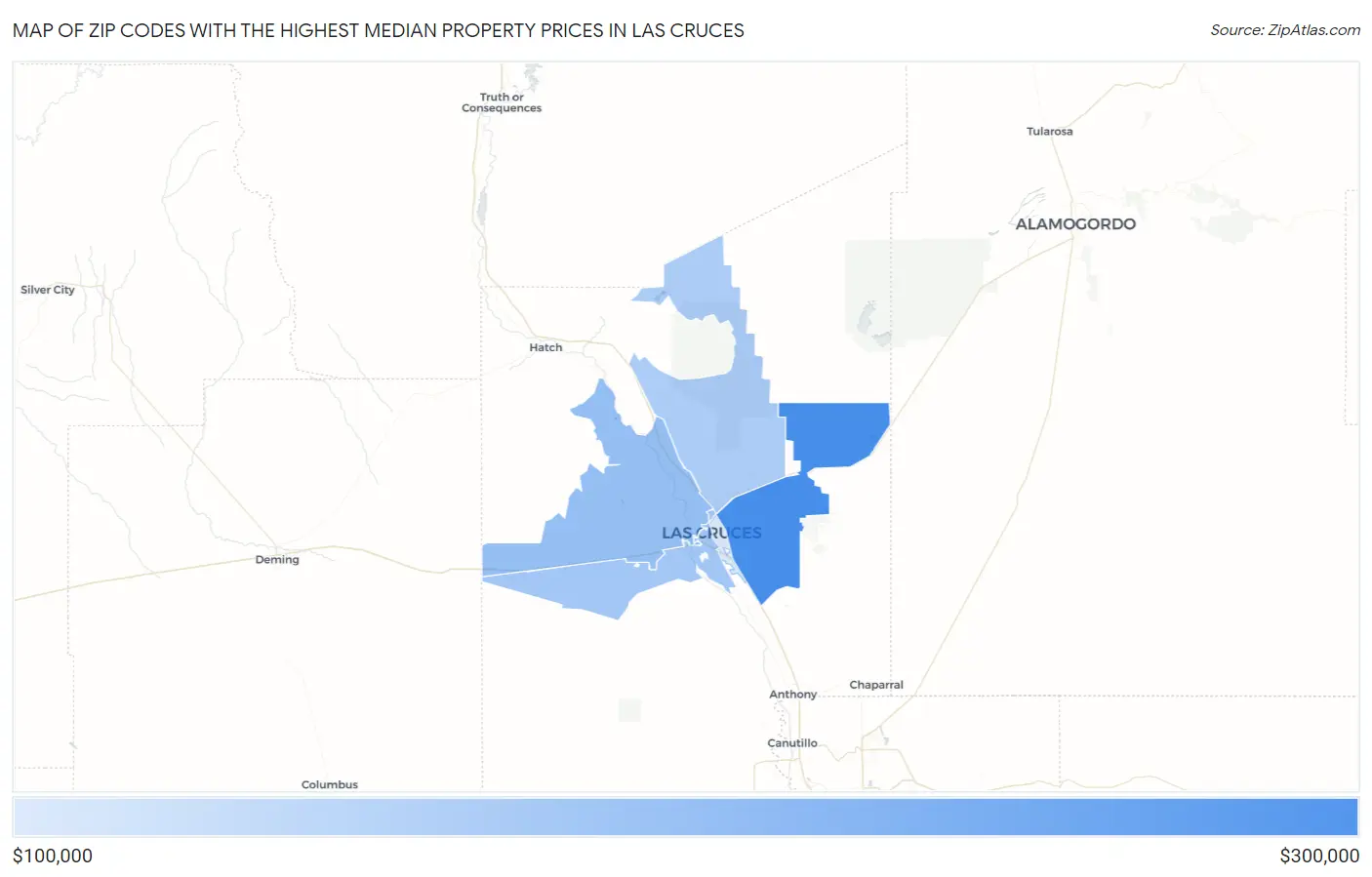 Zip Codes with the Highest Median Property Prices in Las Cruces Map