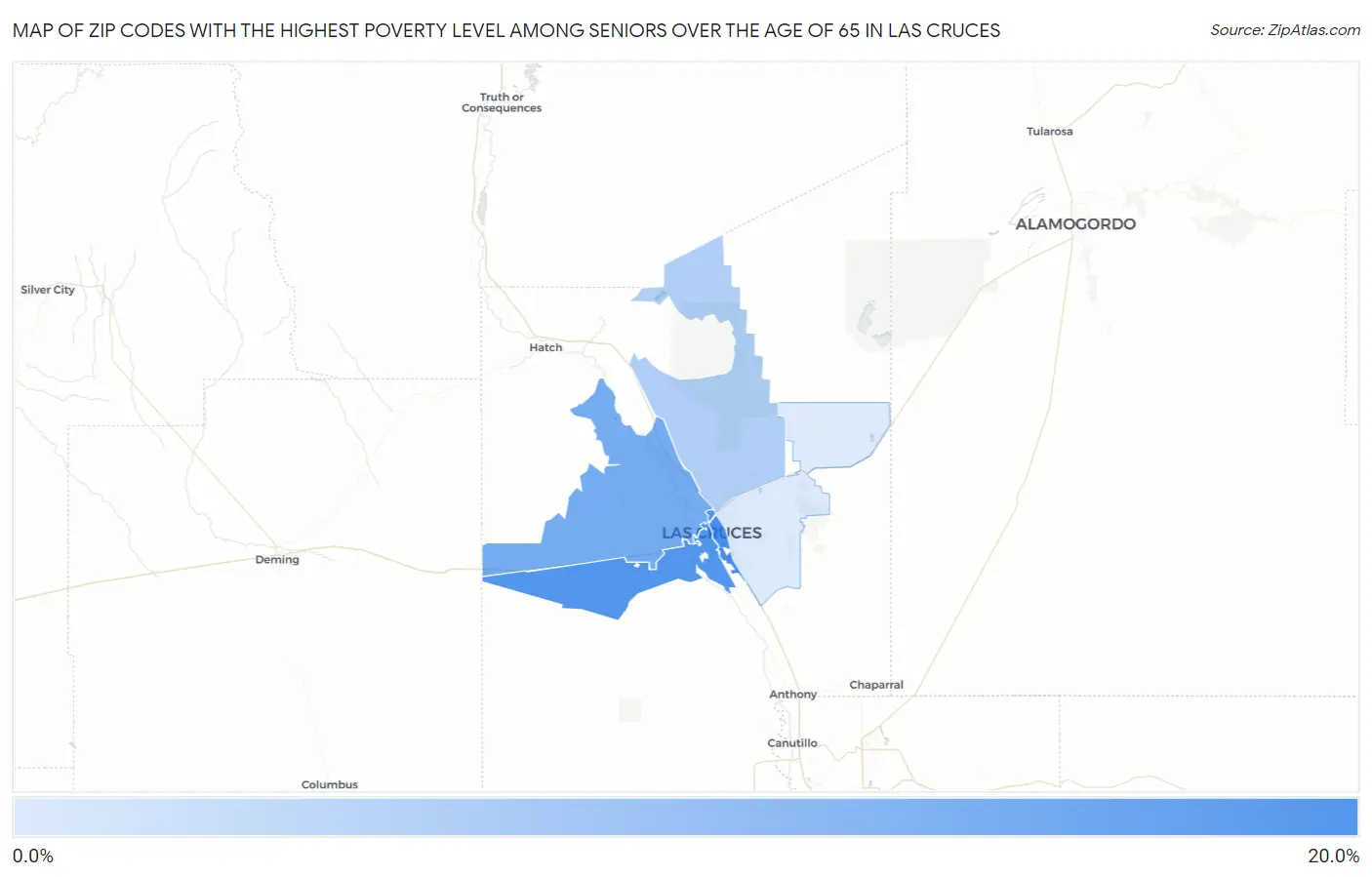 Zip Codes with the Highest Poverty Level Among Seniors Over the Age of 65 in Las Cruces Map