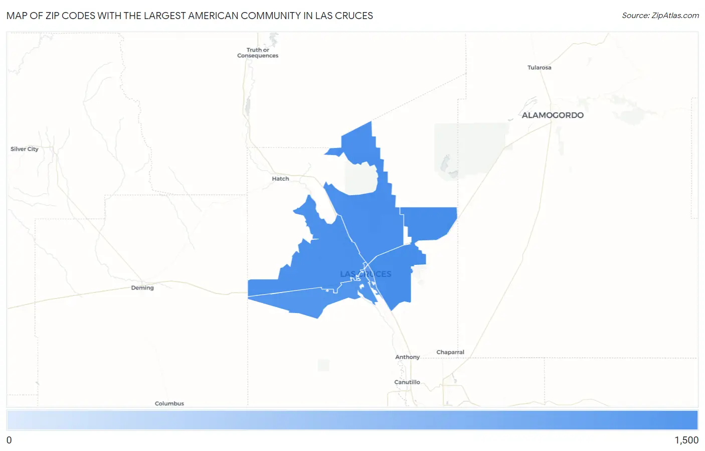 Zip Codes with the Largest American Community in Las Cruces Map