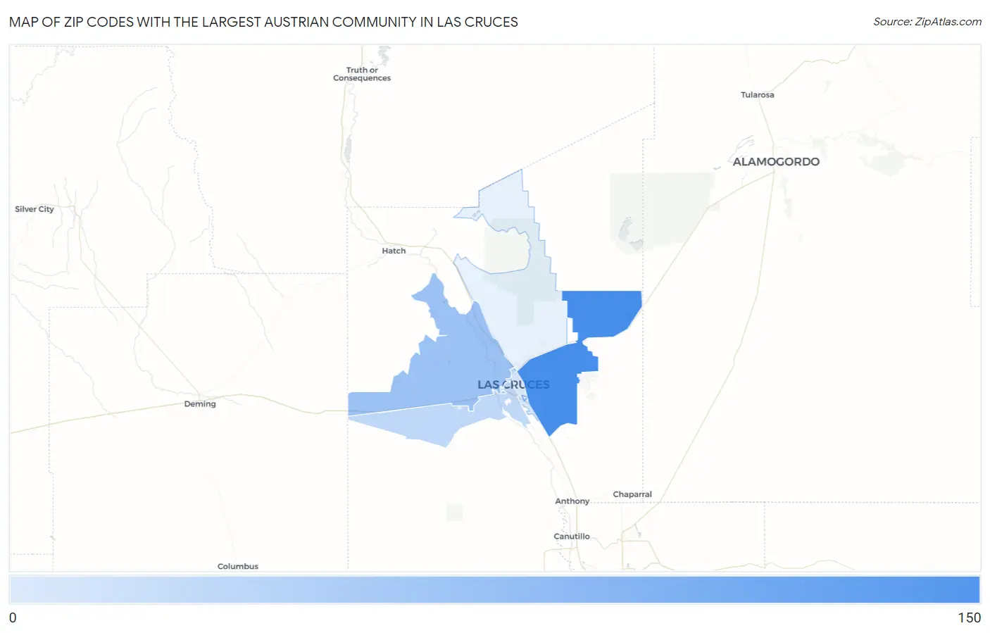 Zip Codes with the Largest Austrian Community in Las Cruces Map