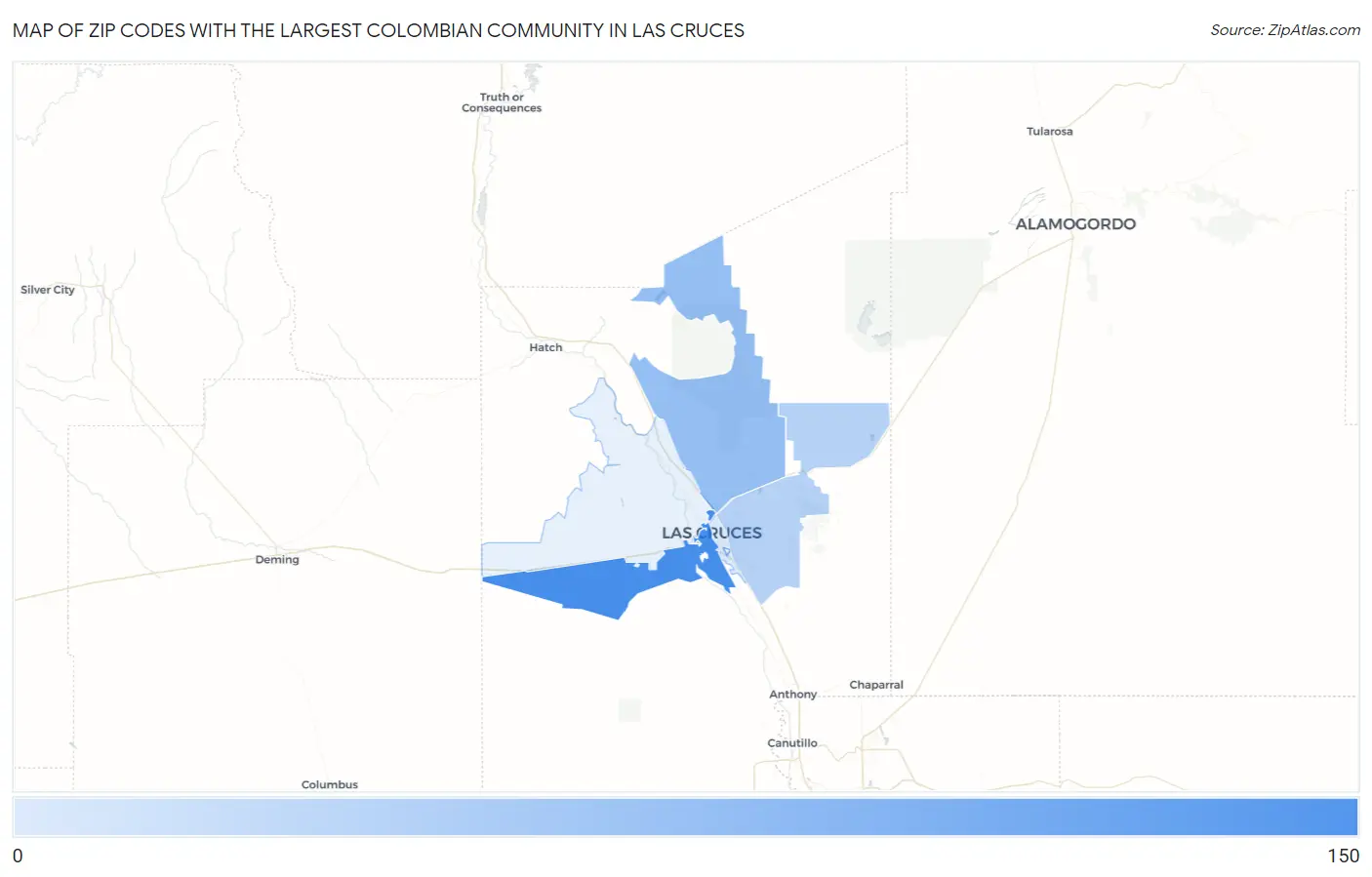 Zip Codes with the Largest Colombian Community in Las Cruces Map