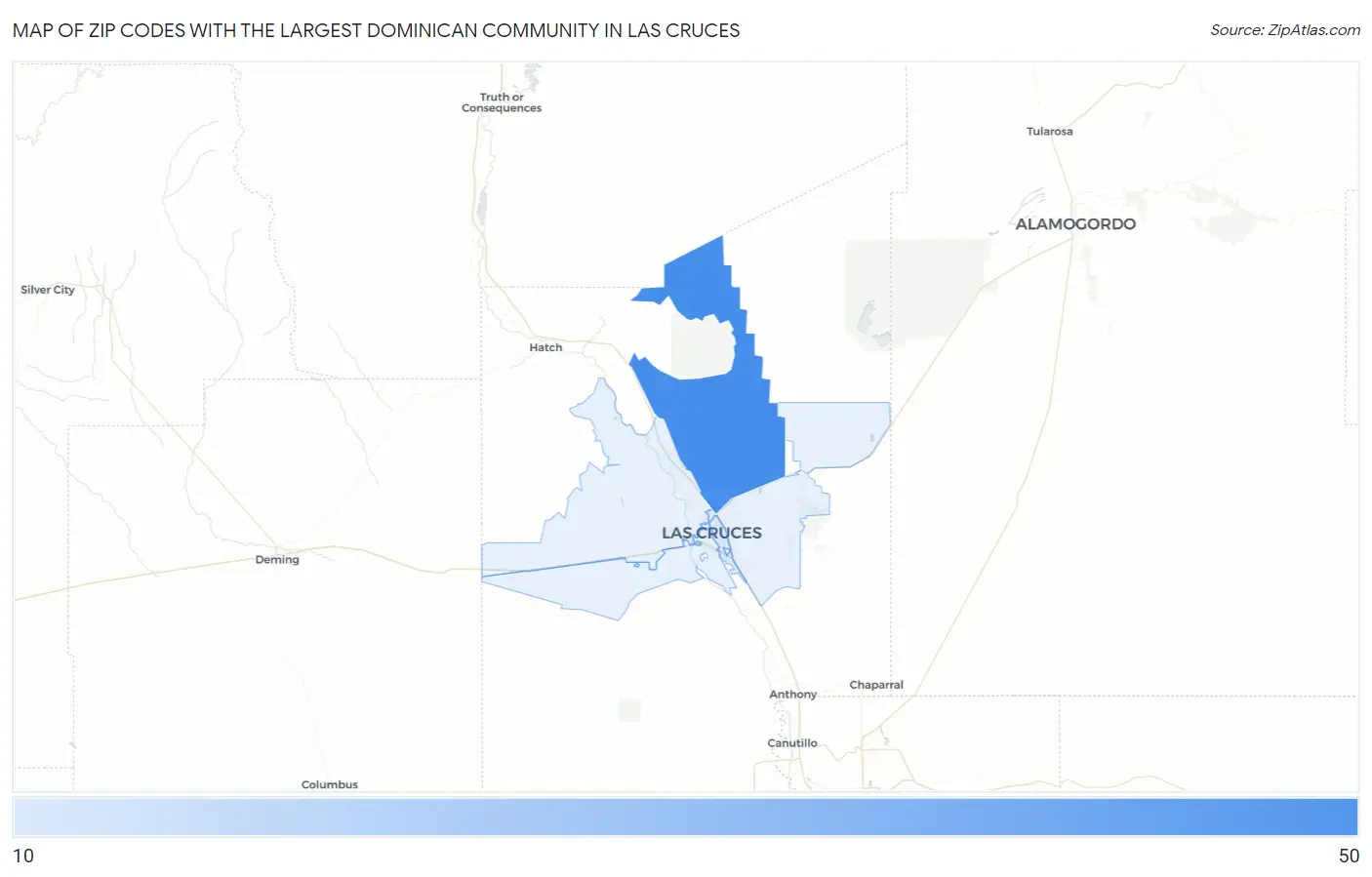 Zip Codes with the Largest Dominican Community in Las Cruces Map