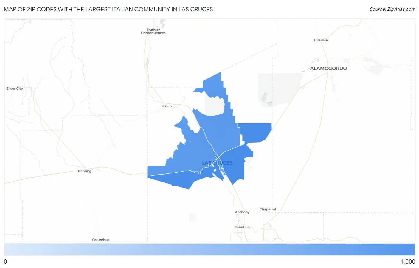 Zip Codes with the Largest Italian Community in Las Cruces Map