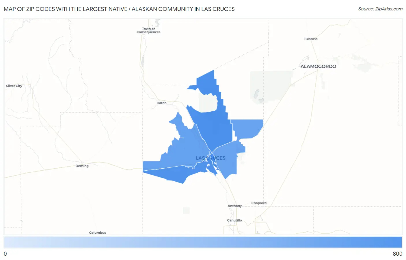 Zip Codes with the Largest Native / Alaskan Community in Las Cruces Map