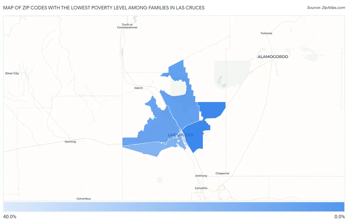 Zip Codes with the Lowest Poverty Level Among Families in Las Cruces Map