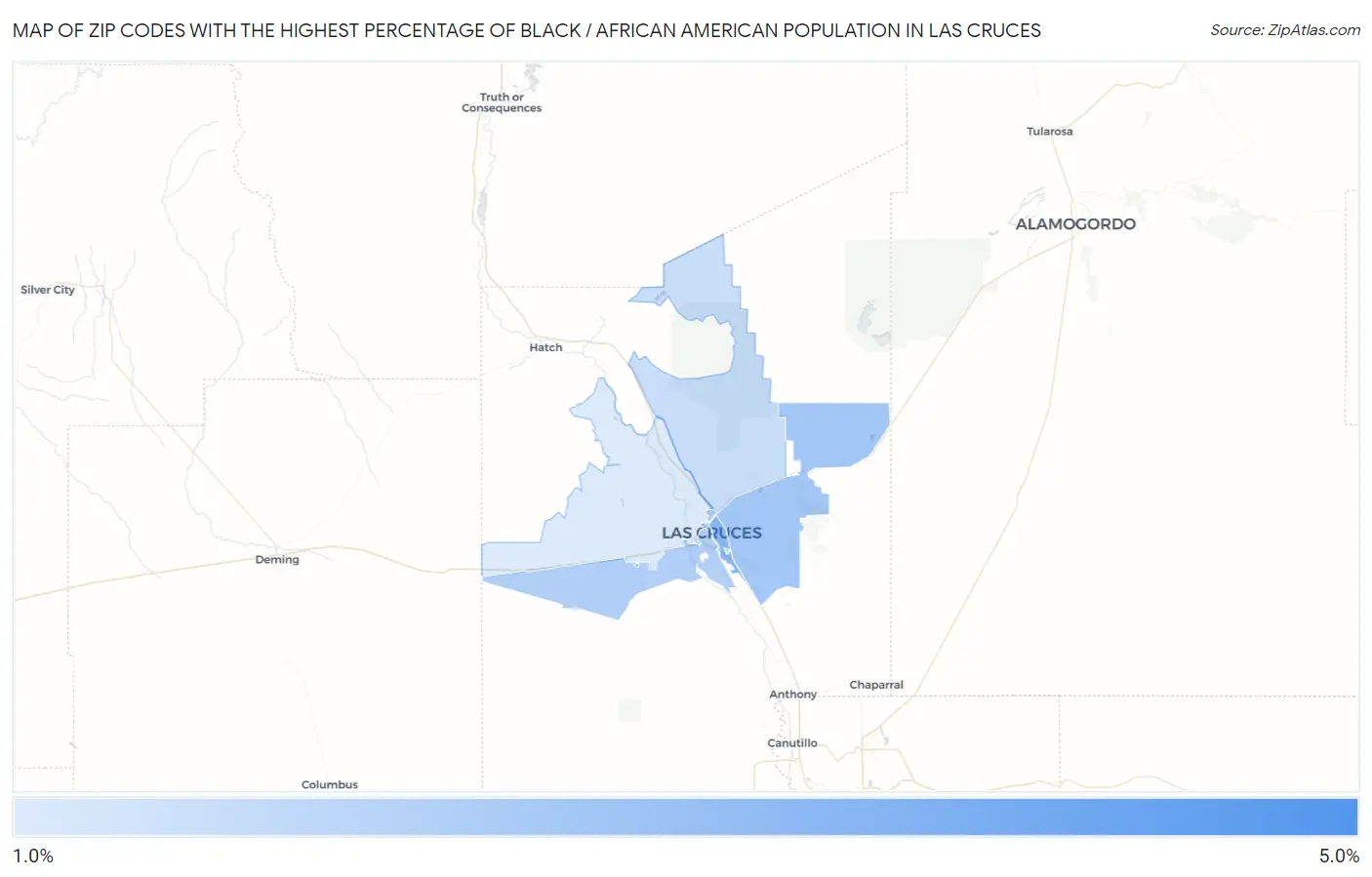 Zip Codes with the Highest Percentage of Black / African American Population in Las Cruces Map