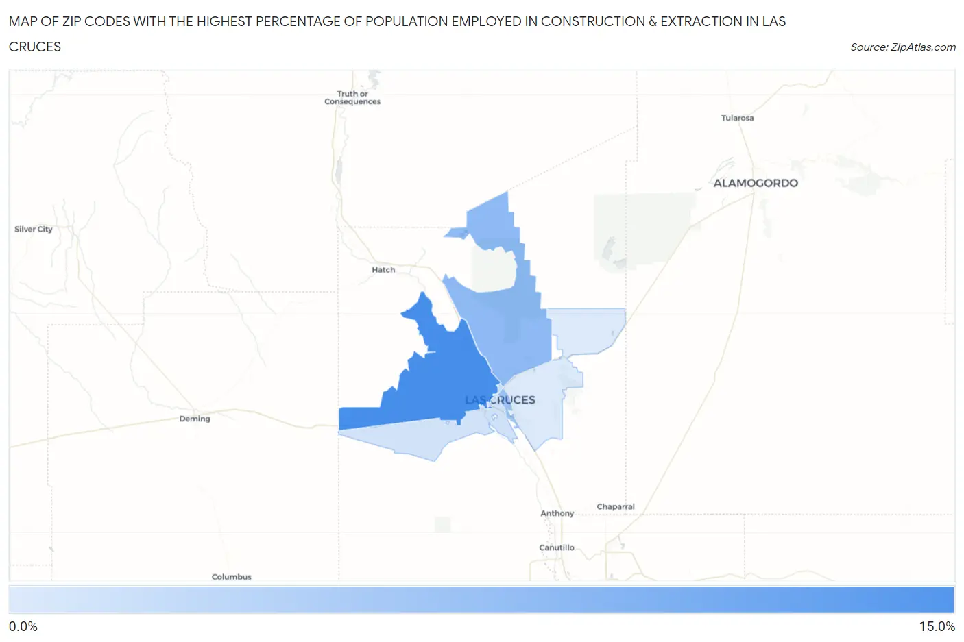 Zip Codes with the Highest Percentage of Population Employed in Construction & Extraction in Las Cruces Map