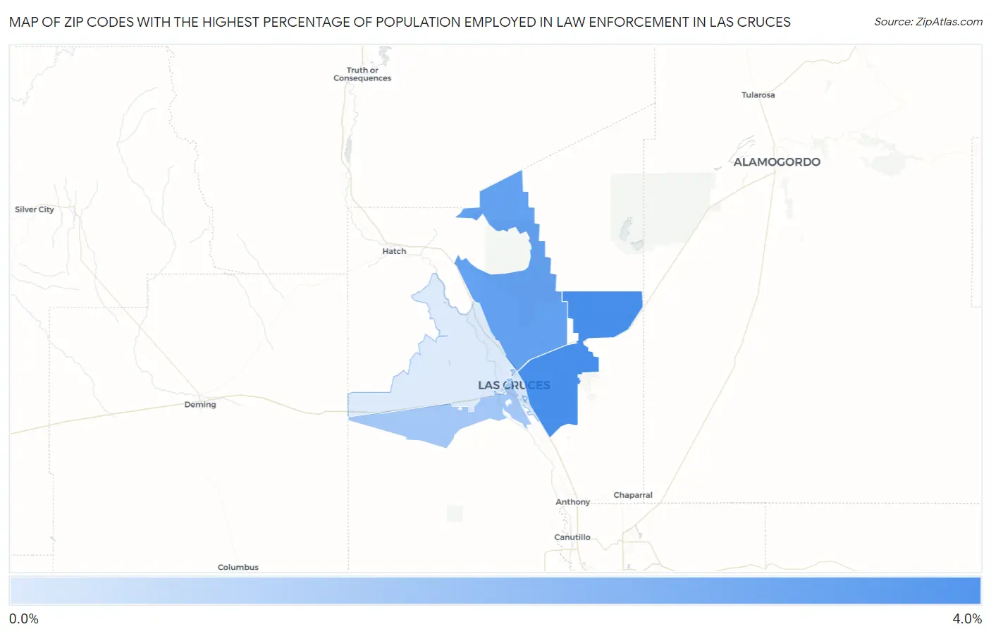 Zip Codes with the Highest Percentage of Population Employed in Law Enforcement in Las Cruces Map