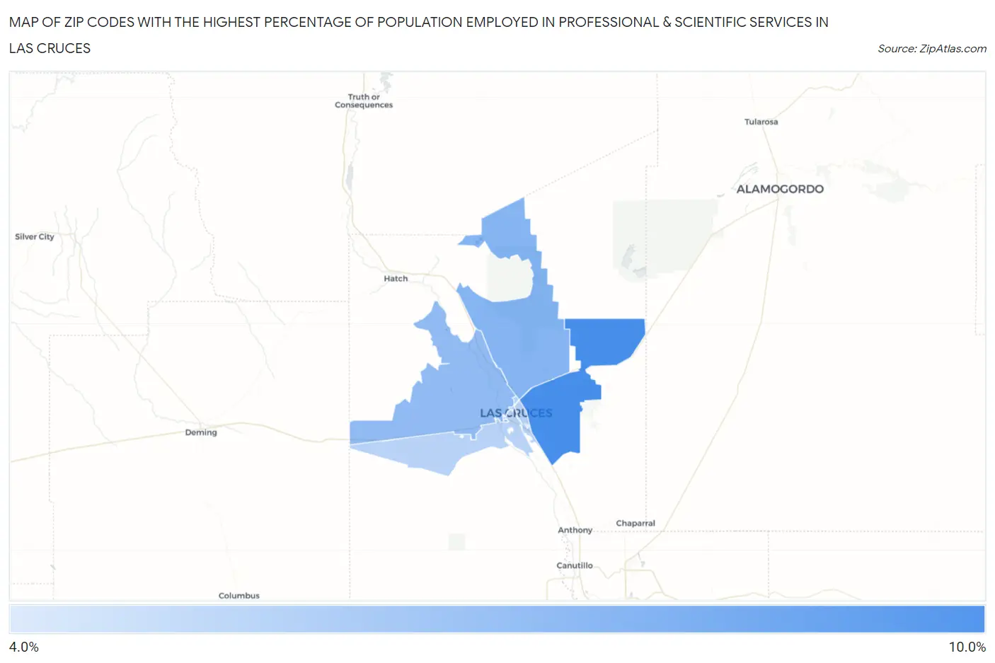 Zip Codes with the Highest Percentage of Population Employed in Professional & Scientific Services in Las Cruces Map