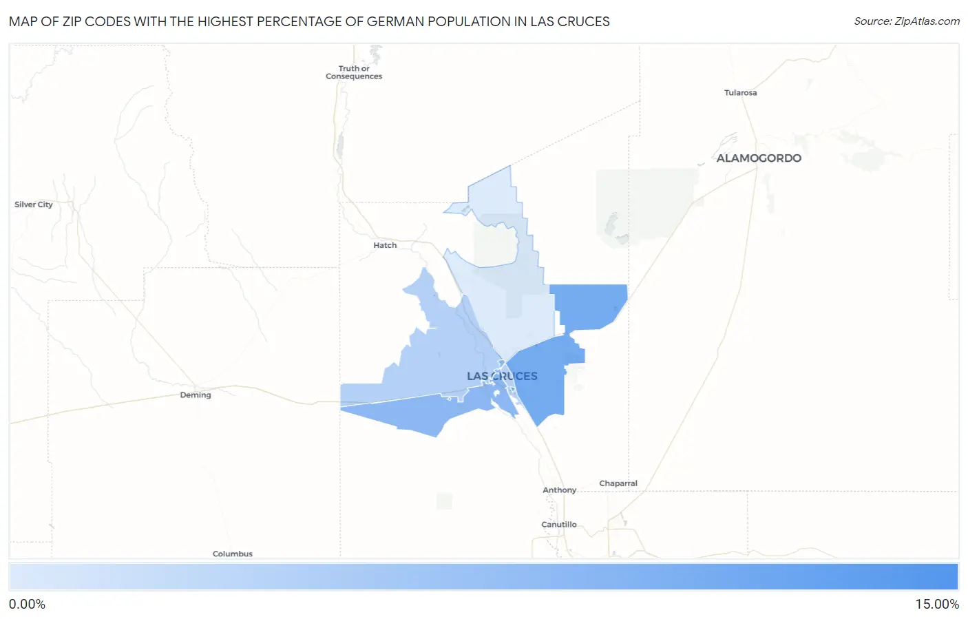 Zip Codes with the Highest Percentage of German Population in Las Cruces Map