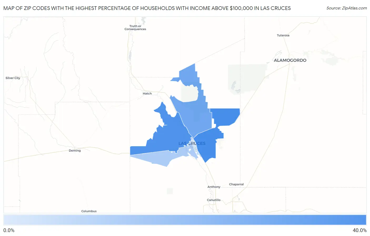 Zip Codes with the Highest Percentage of Households with Income Above $100,000 in Las Cruces Map