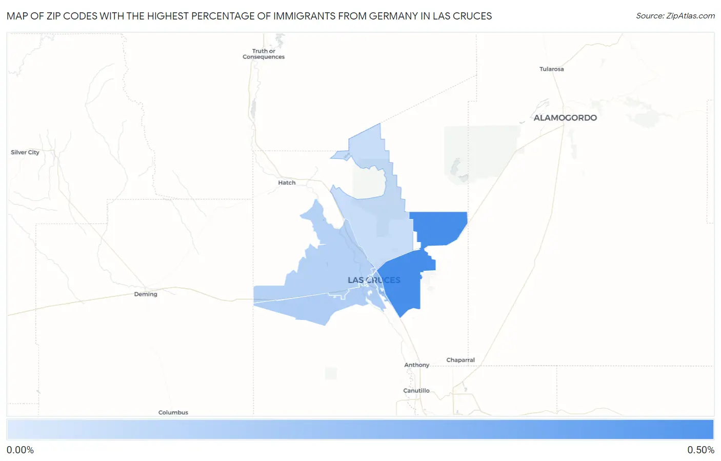 Zip Codes with the Highest Percentage of Immigrants from Germany in Las Cruces Map