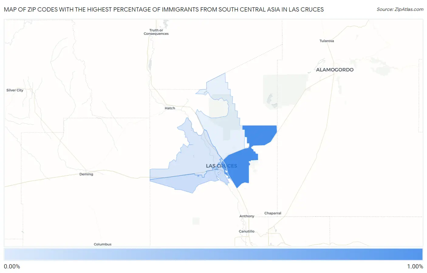 Zip Codes with the Highest Percentage of Immigrants from South Central Asia in Las Cruces Map