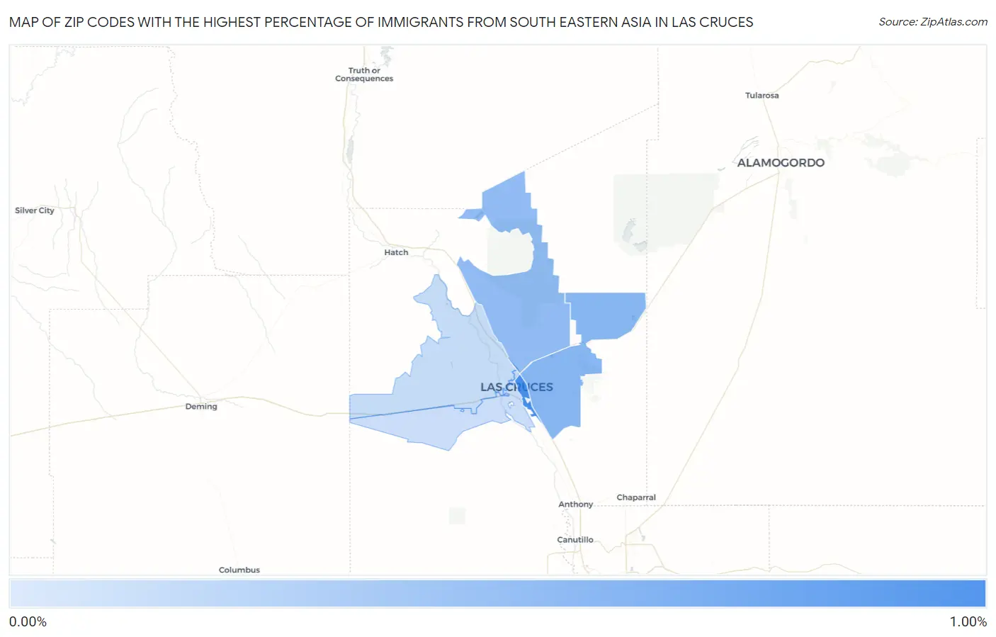 Zip Codes with the Highest Percentage of Immigrants from South Eastern Asia in Las Cruces Map